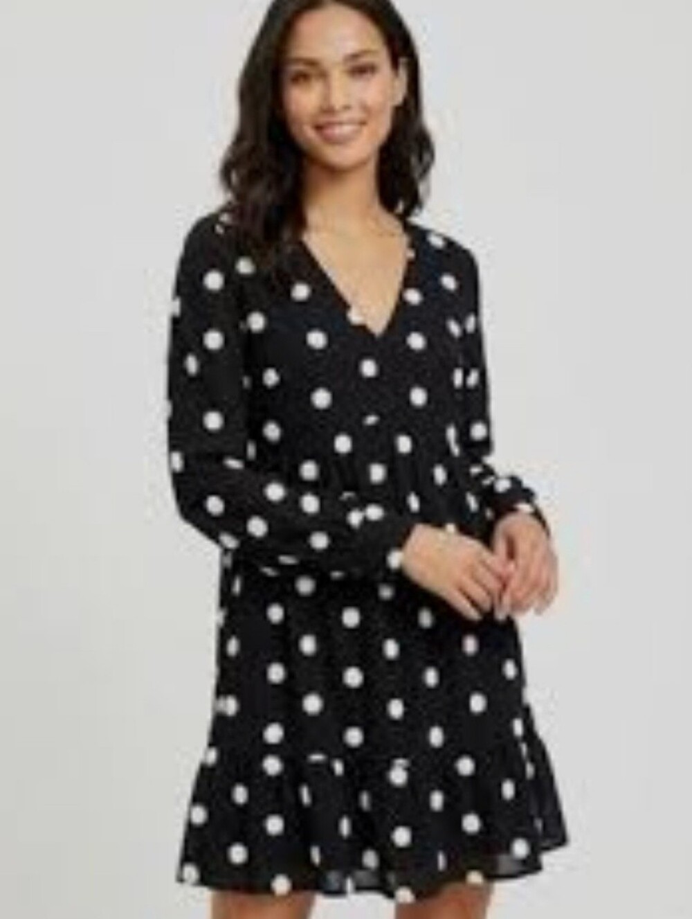 NWT Cato Polka Dot V-Neck Long Sleeve Dress - Black/White